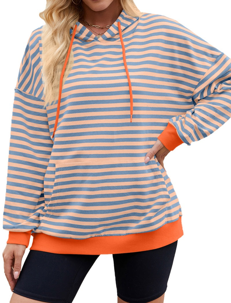Striped Pullover Hoodie with Kangaroo Pocket