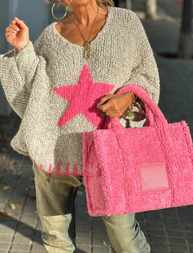 Star Accent Loose Knit Sweater