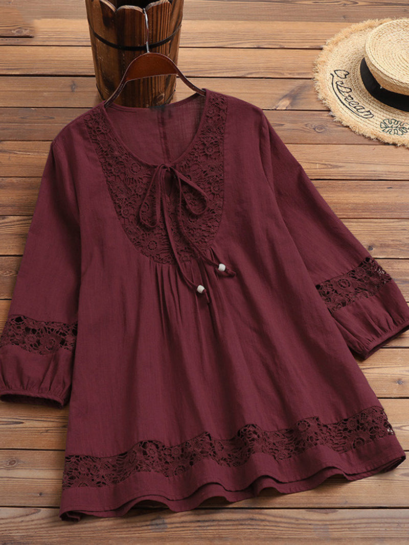 Lace Trim Boho Blouse