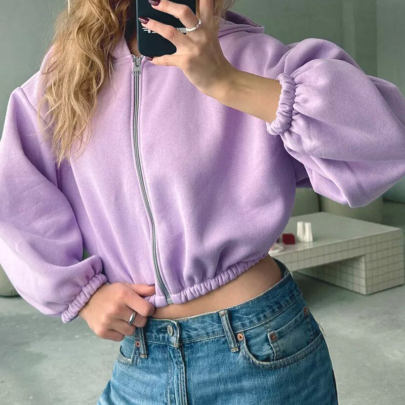 Cropped Zip-Up Hoodie
