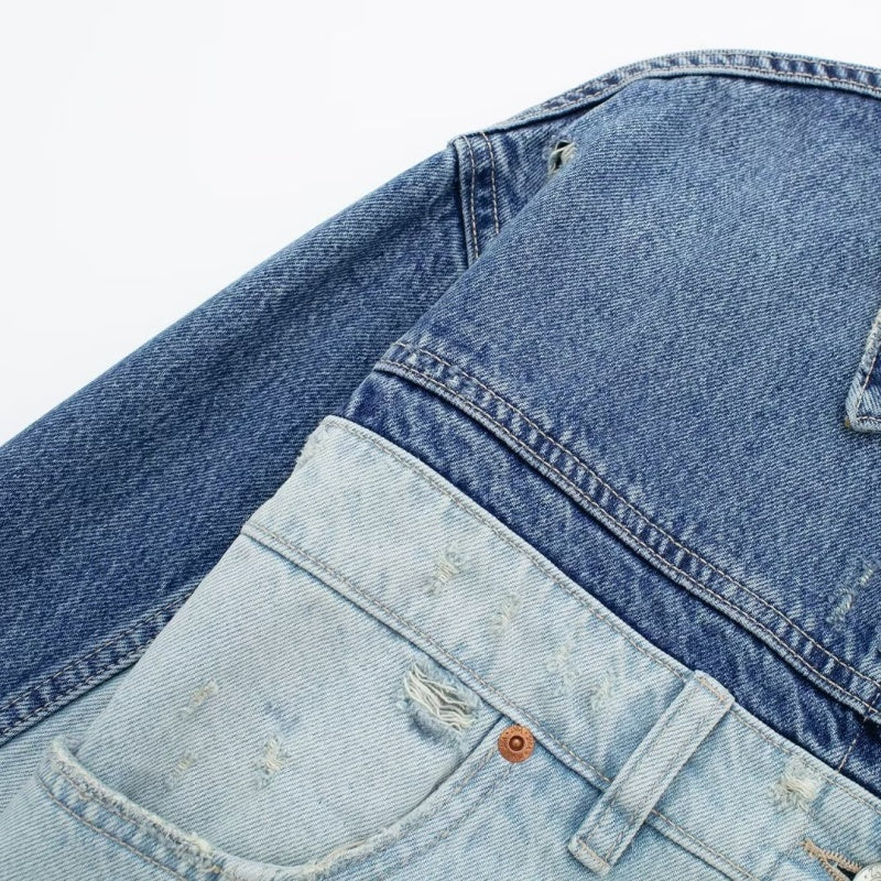 Colorblock Cropped Denim Jacket