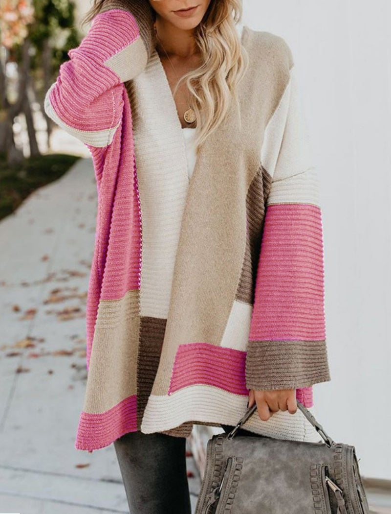 Striped Oversized Knit Cardigan with Open Front
