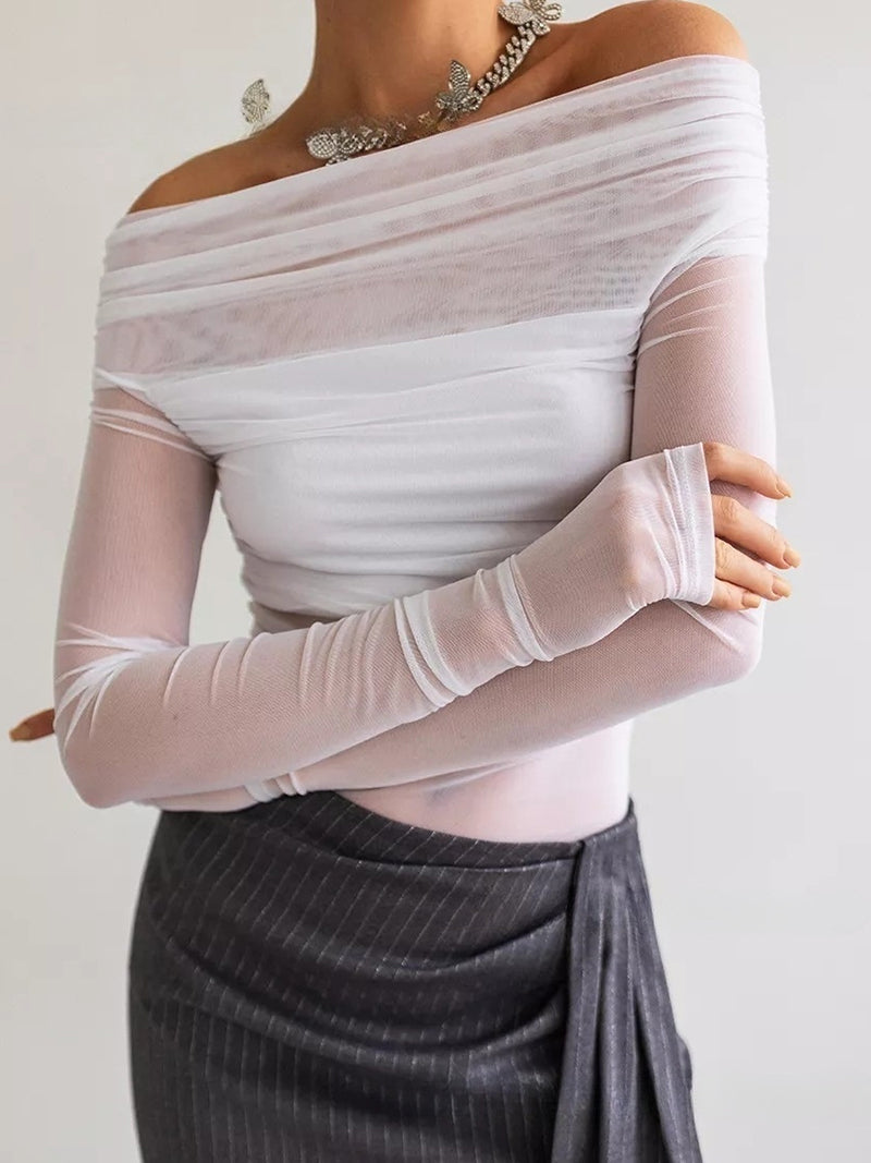 Off-the-Shoulder Sheer Bodysuit