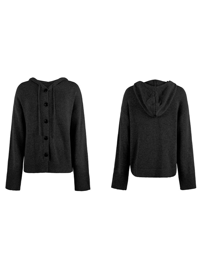 Button-Up Drawstring Hooded Cardigan