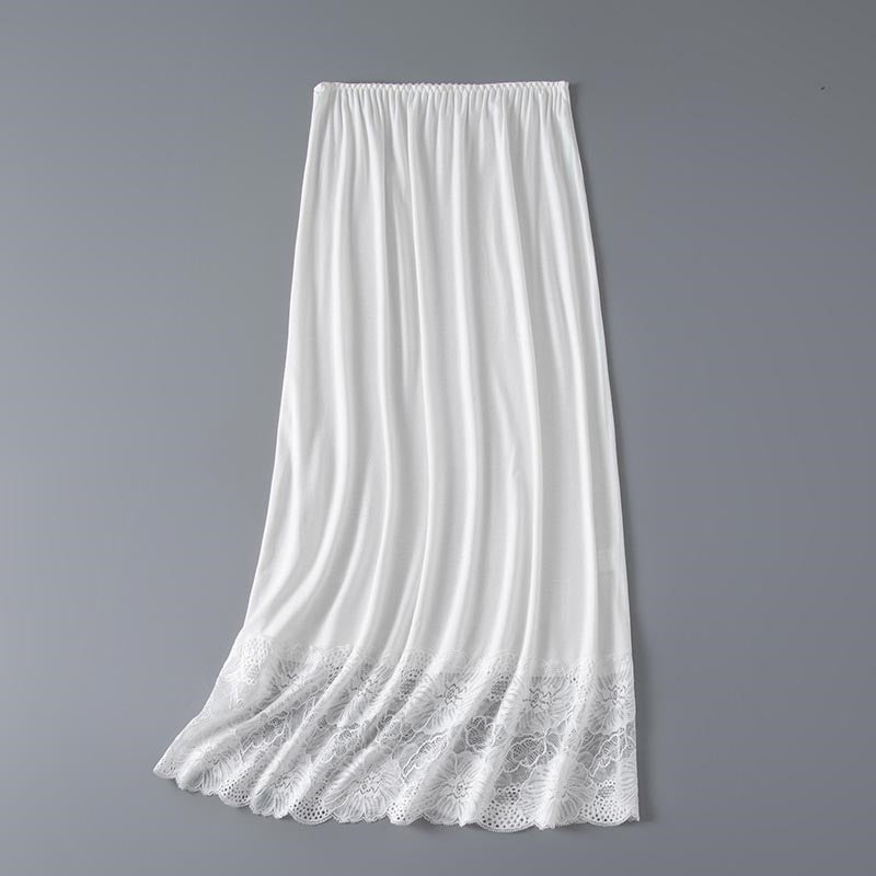 Elastic Waist Maxi Skirt with Lace Trim