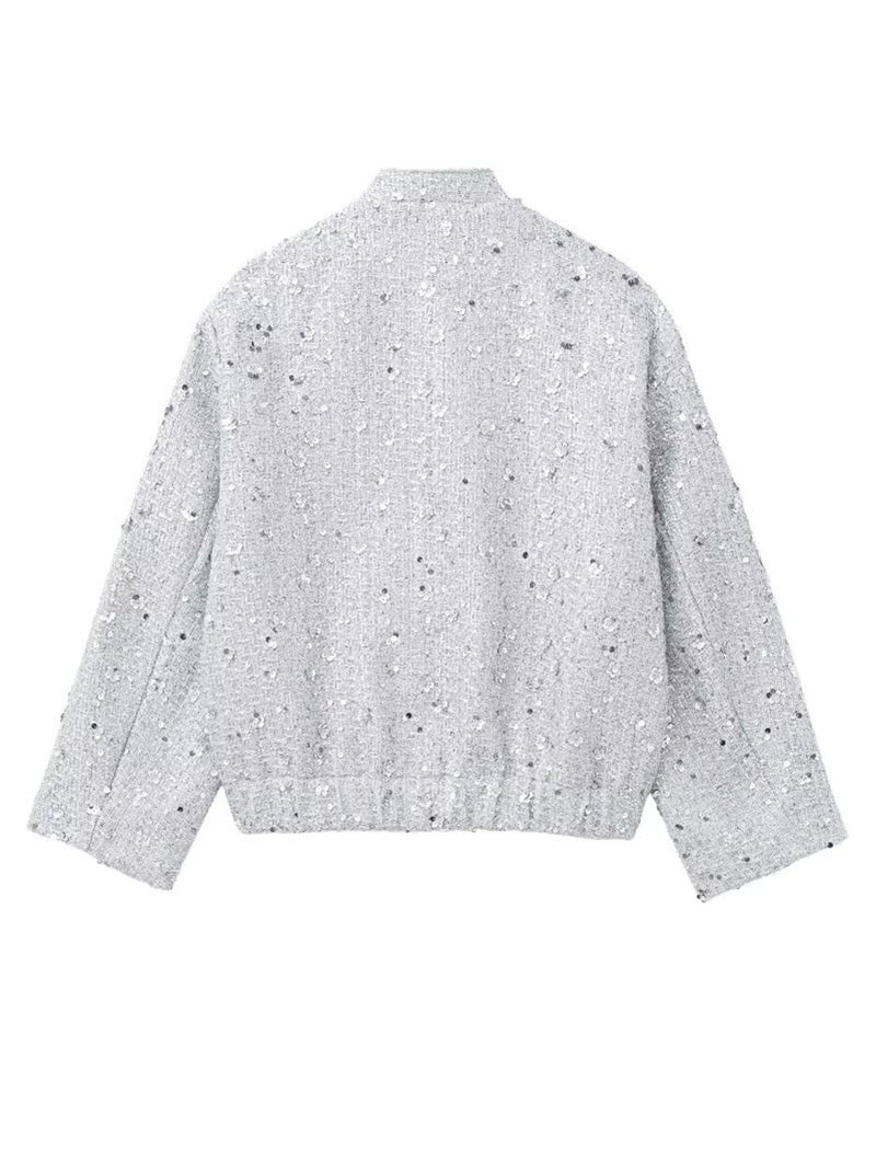 Embellished Sequin Bomber Jacket