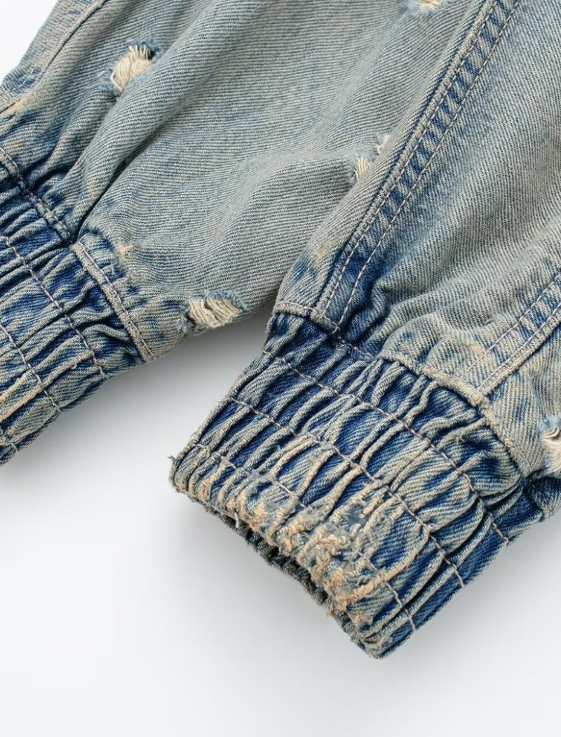 Cropped Distressed Denim Jacket