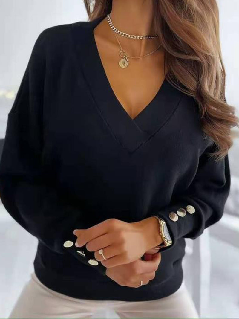 V-Neck Button Sweater