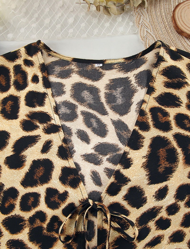Leopard Print Long Sleeve Top and Pants Set