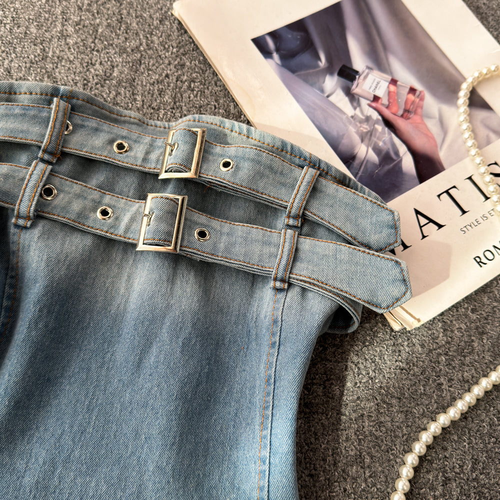 Double Buckle Denim Tube