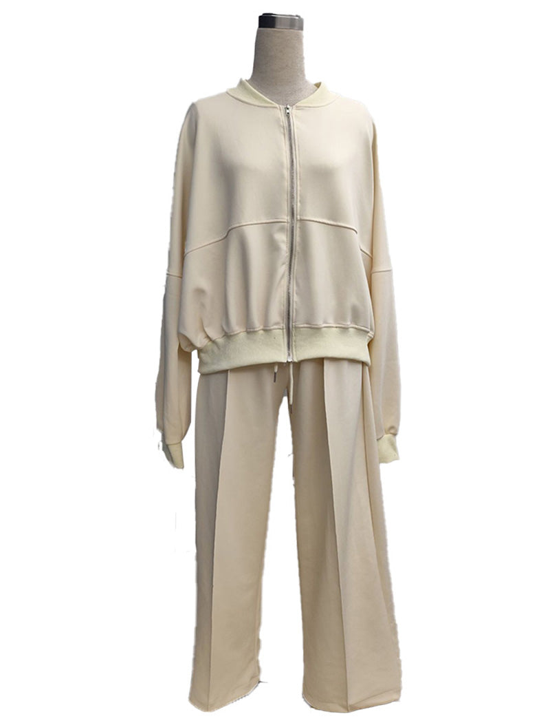 Zip-Up Jacket and Drawstring Wide-Leg Pants Set