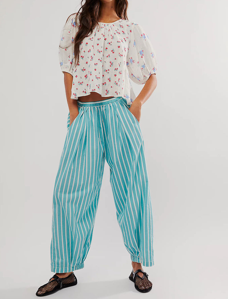 Relaxed Striped Wide-Leg Pants