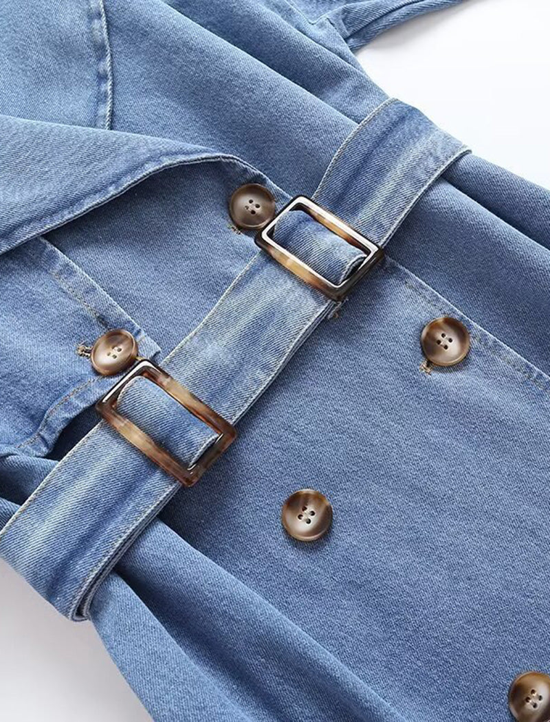 Double-Breasted Denim Trench Coat