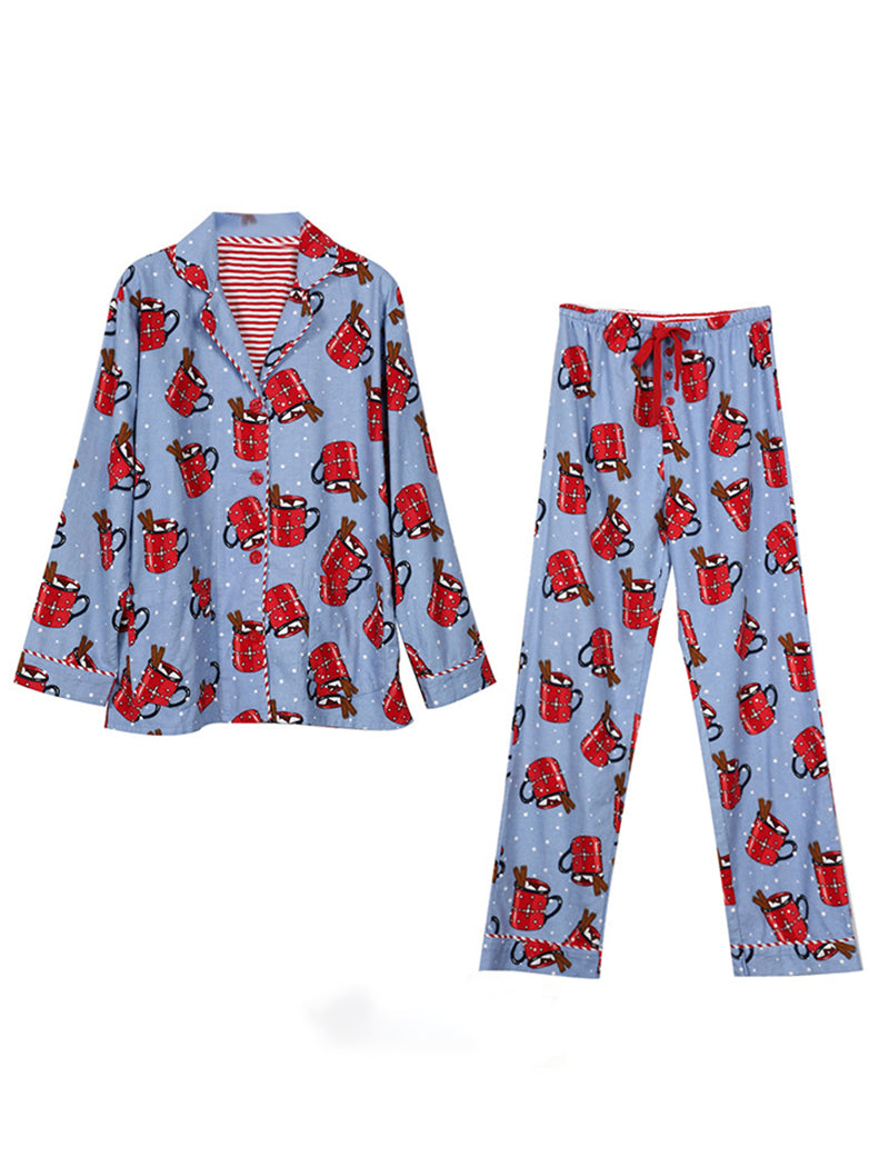Festive Print Button-Down Pajama Set