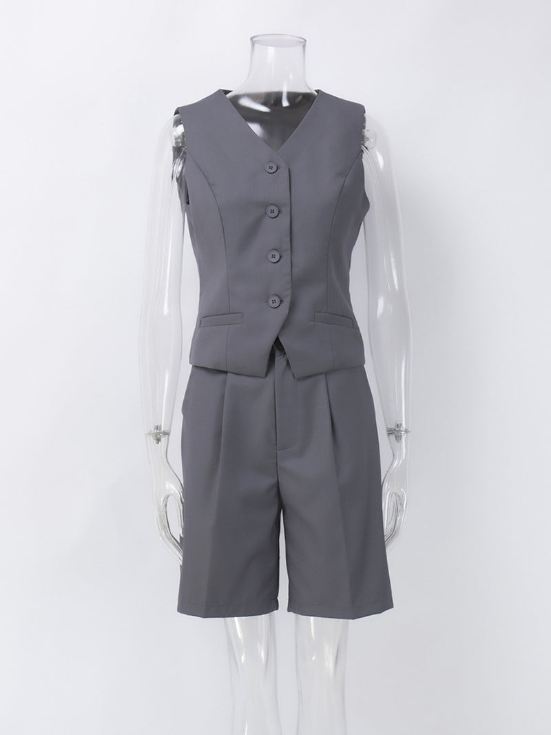 Button-Front Vest and Shorts Set