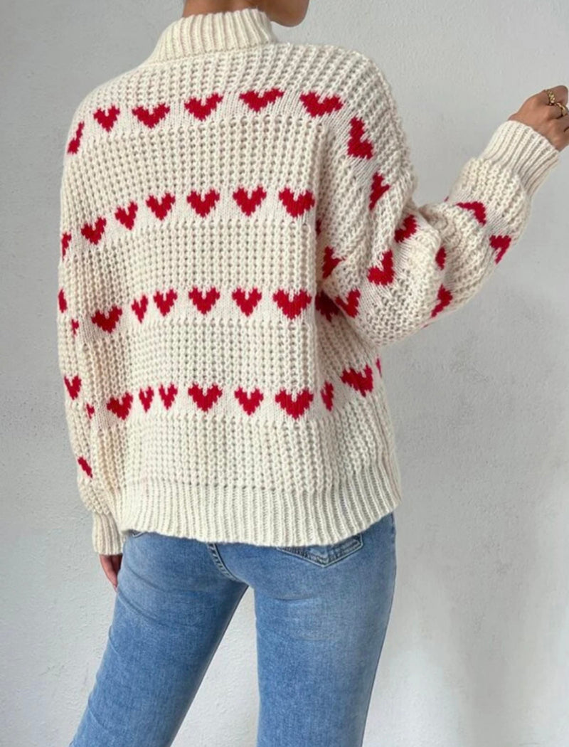 Heart Jacquard Pullover Knit Sweater