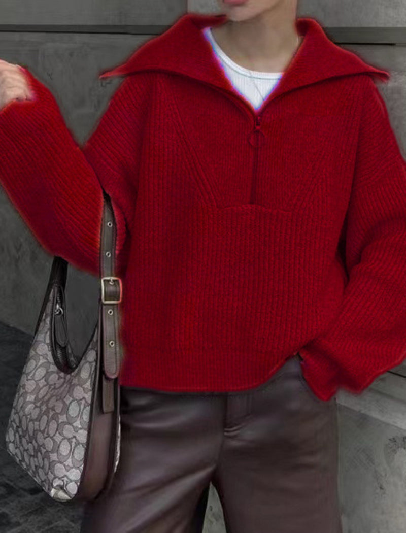 Long-Sleeve V-Neck Knit Pullover