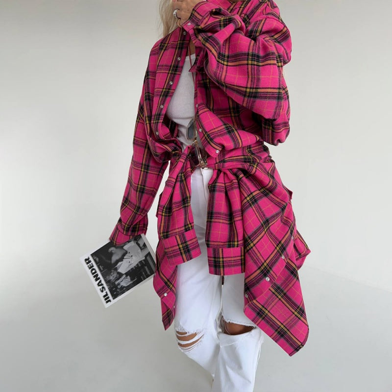 Oversized Plaid Button-Up Coat