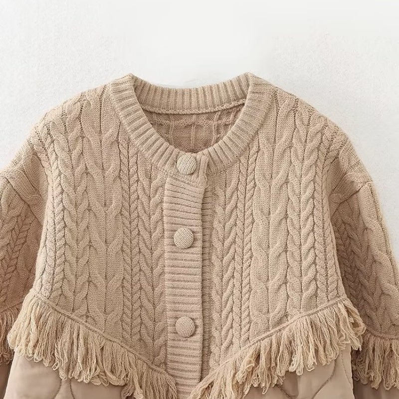 Quilted Knit Jacket with Fringe