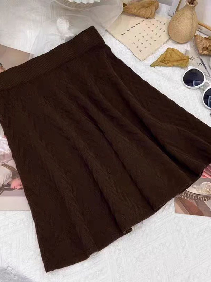 Solid Ribbed A-Line Skirt