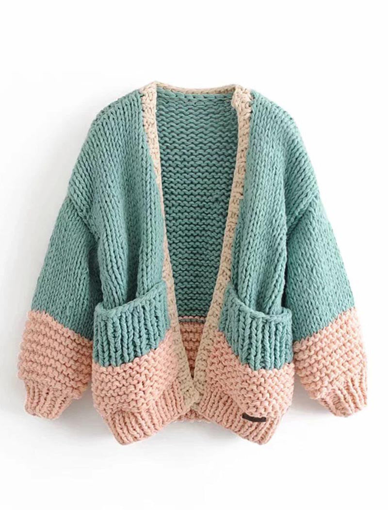 Colorblock Chunky Knit Cardigan