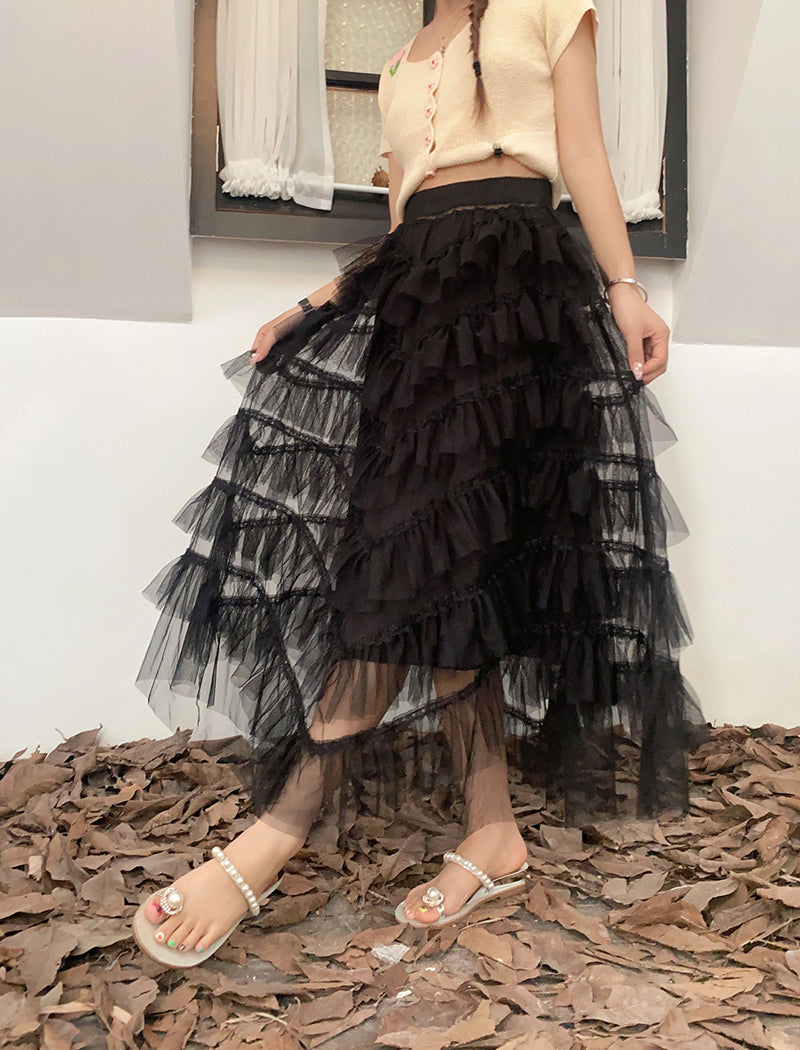 Tiered Tulle Midi Skirt
