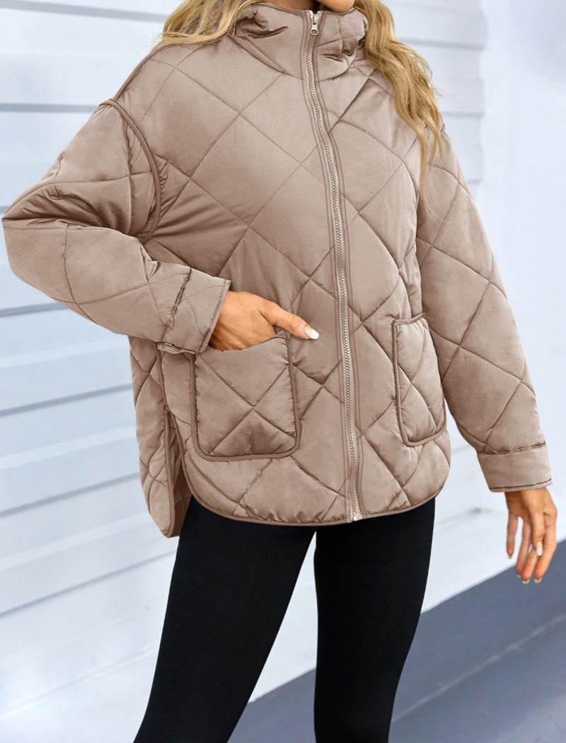 Diamond Plaid Pocketed Split Coat