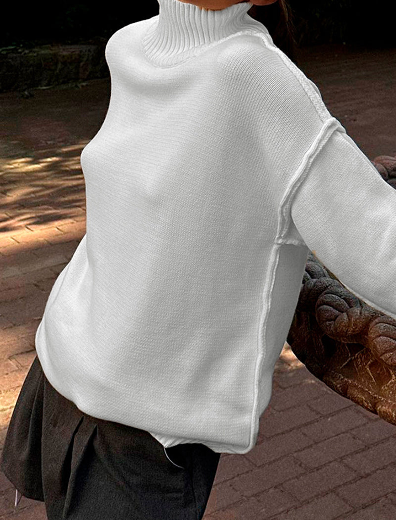Oversized Turtleneck Sweater with Ribbed Hem