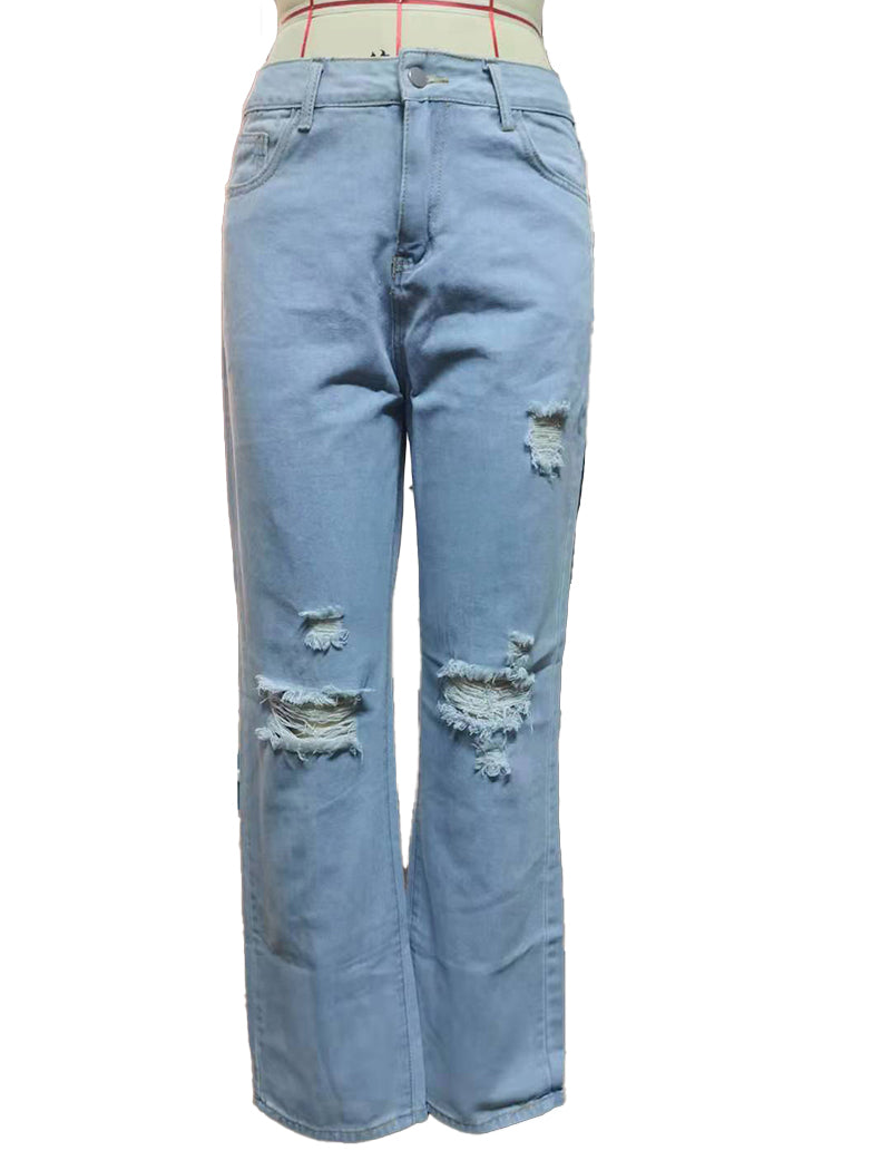 Distressed Wide-Leg High-Waisted Jeans