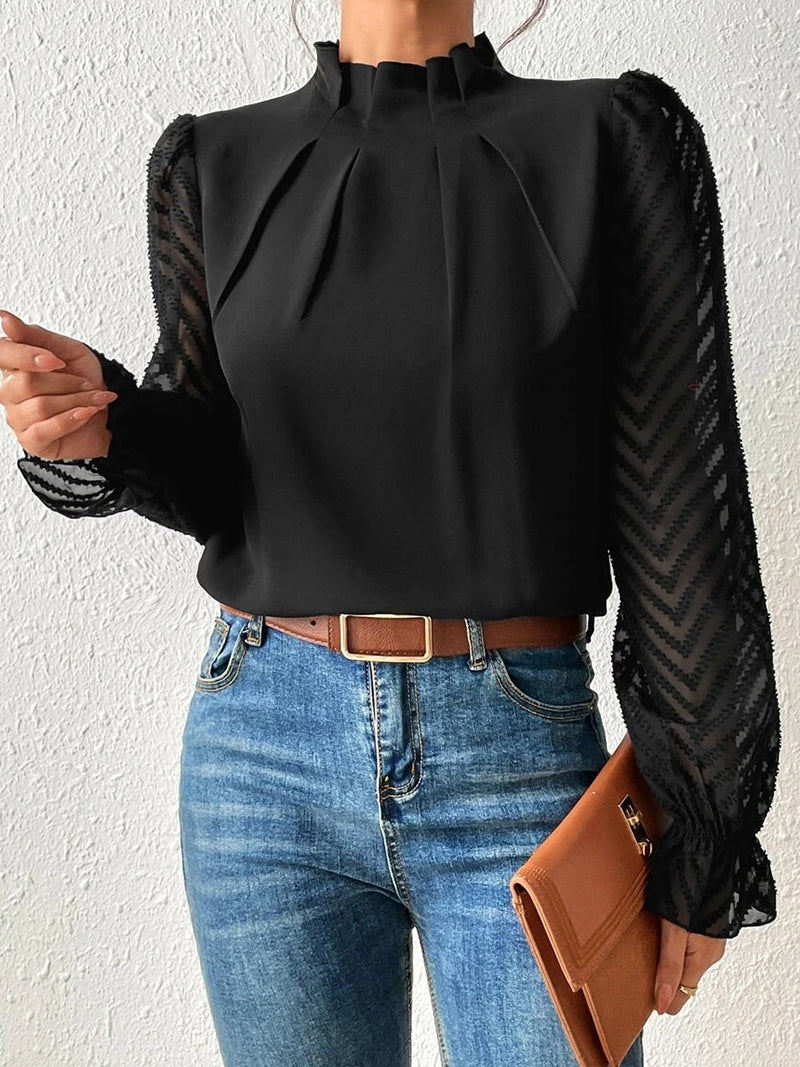 Solid Sheer Sleeve Blouse