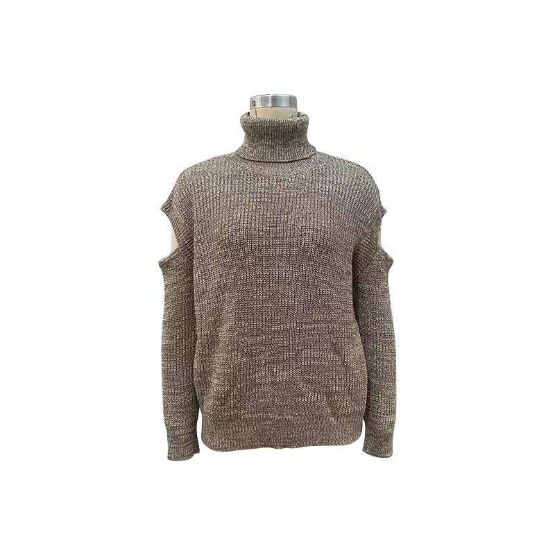 High-Neck Long-Sleeve Cutout Shoulder Sweater