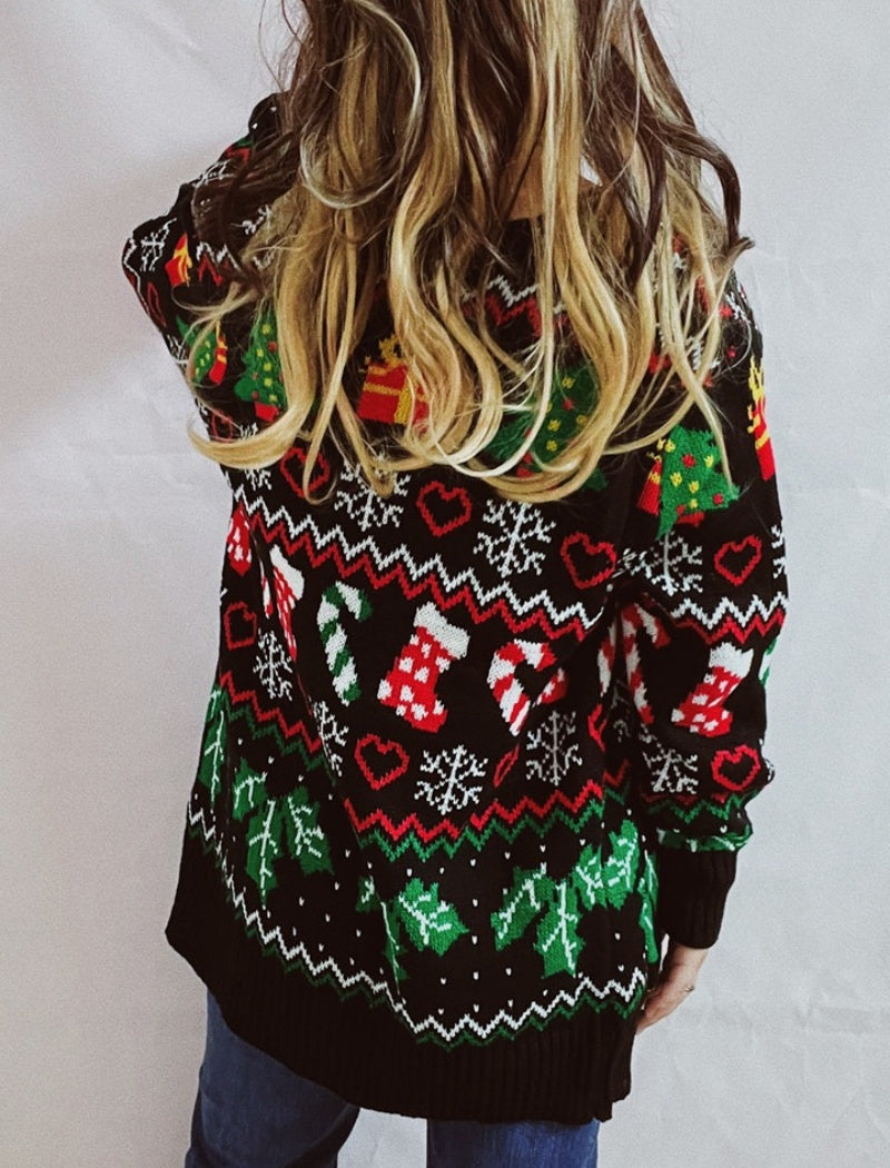 Holiday Cardigan with Festive Prints