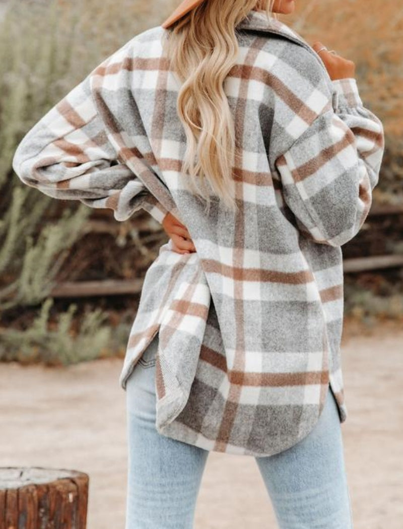 Notch Collar Loose Checkered Coat