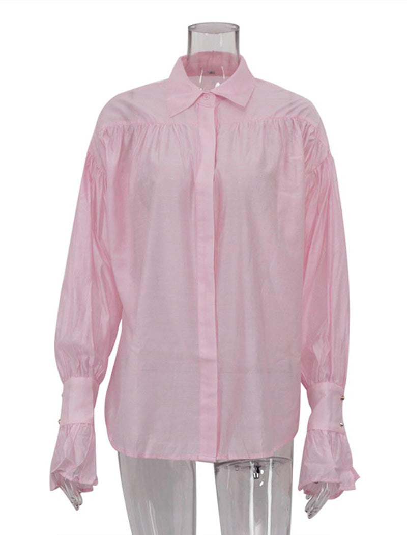 Buttoned Flare-Sleeve Blouse
