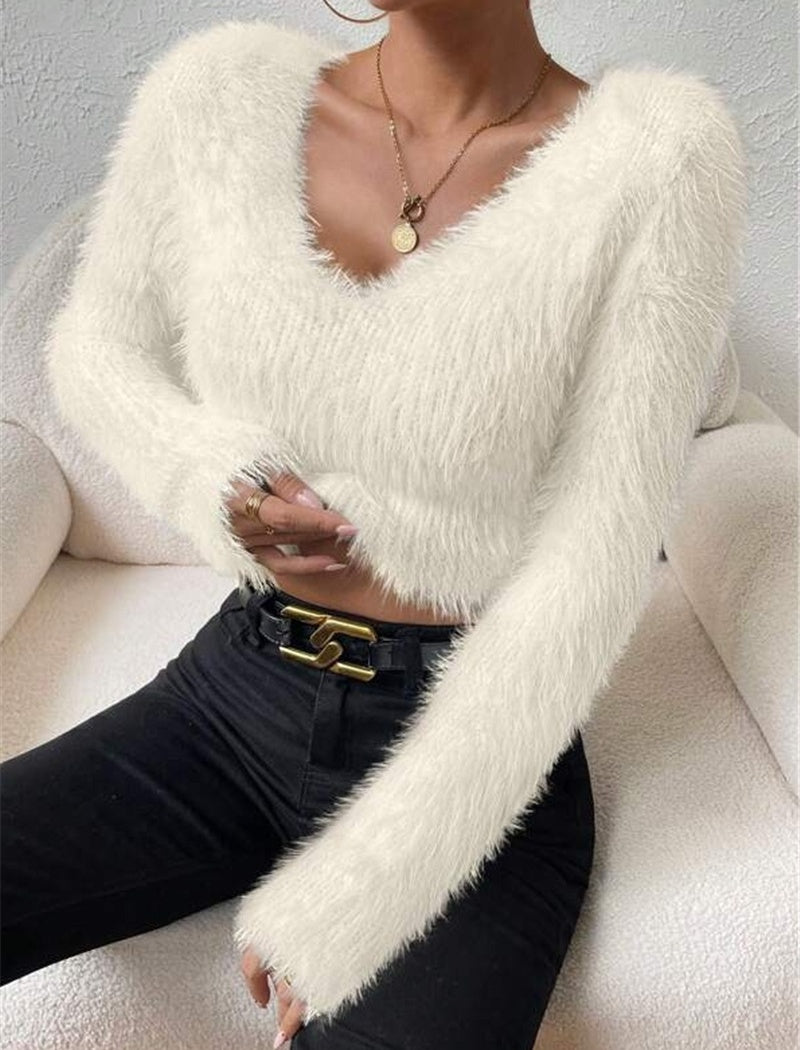 Fluffy Long Sleeve Cropped Sweater