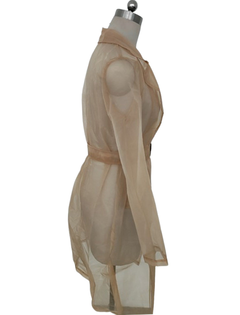 Sheer Mesh Belted Cardigan