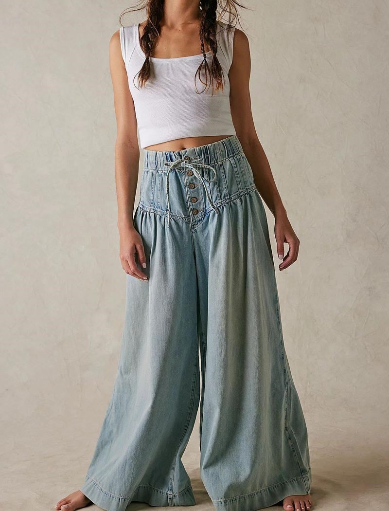 Flowy Wide-Leg Denim Pants