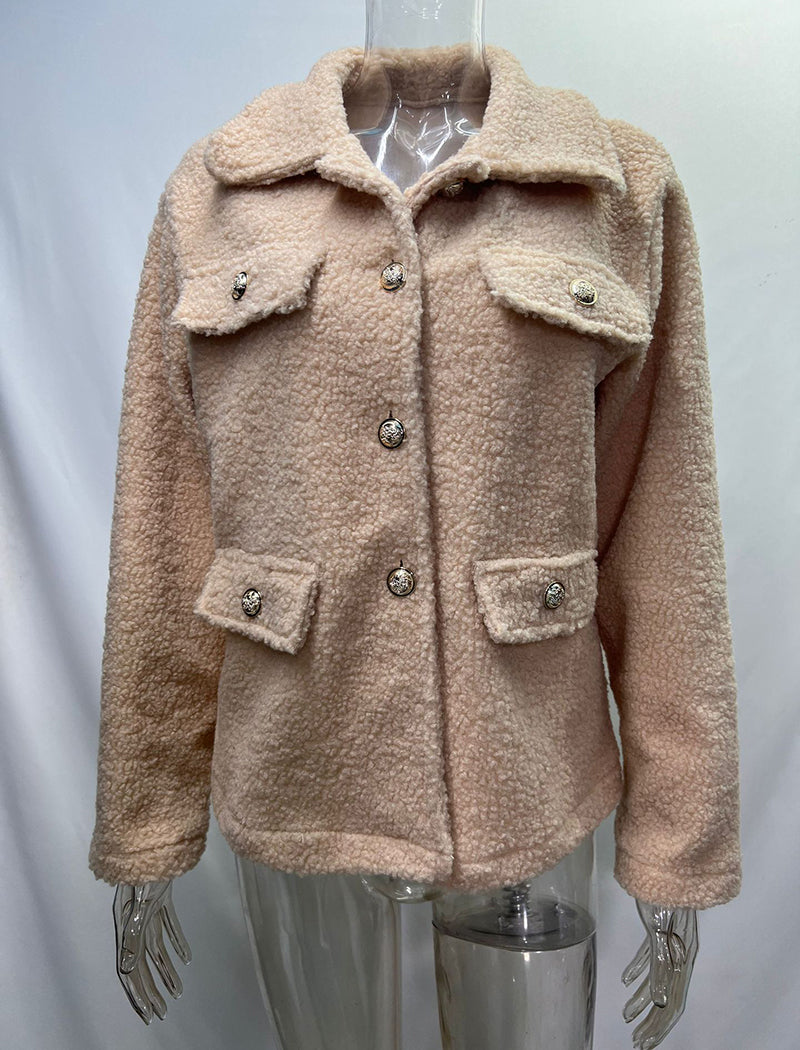 Double-Pocket Button-Up Fleece Jacket