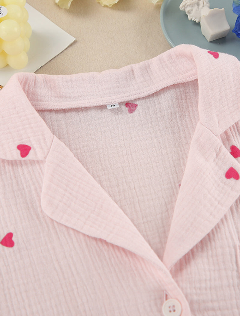 Heart Print Long Sleeve Pajama Set