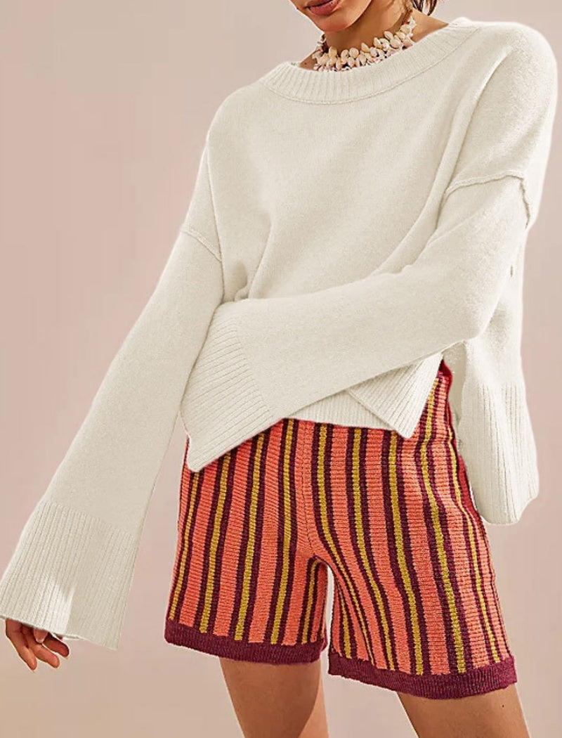 Ribbed Hem Bell-Sleeve Sweater
