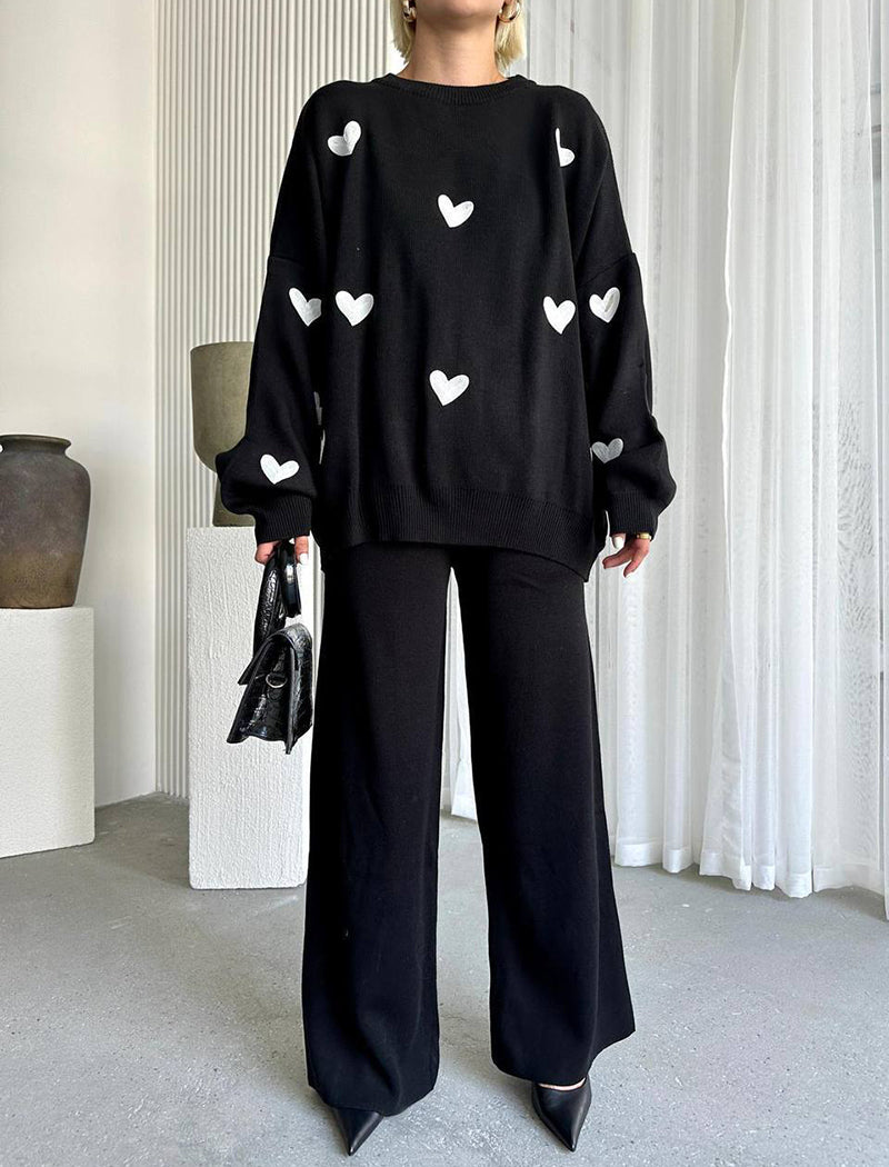 Knitted Two-Piece Set with Heart Detail