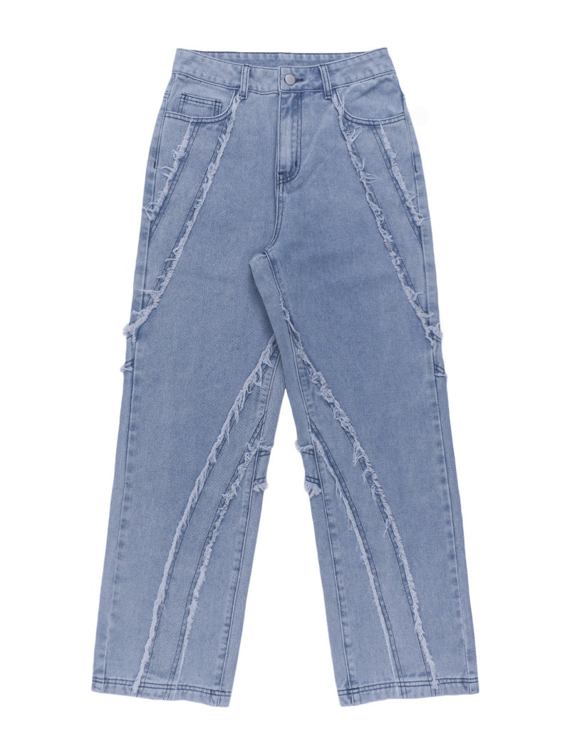 Distressed Cutout Wide-Leg Jeans