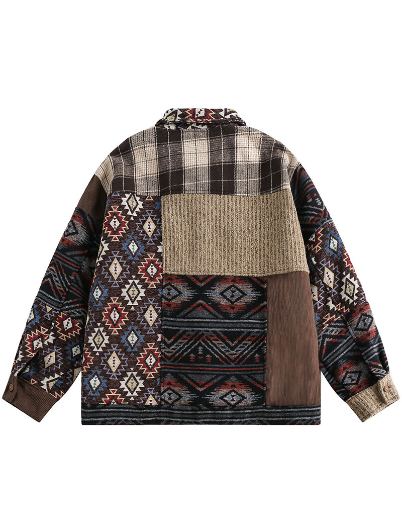 Patterned Patchwork Button-Up Jacket