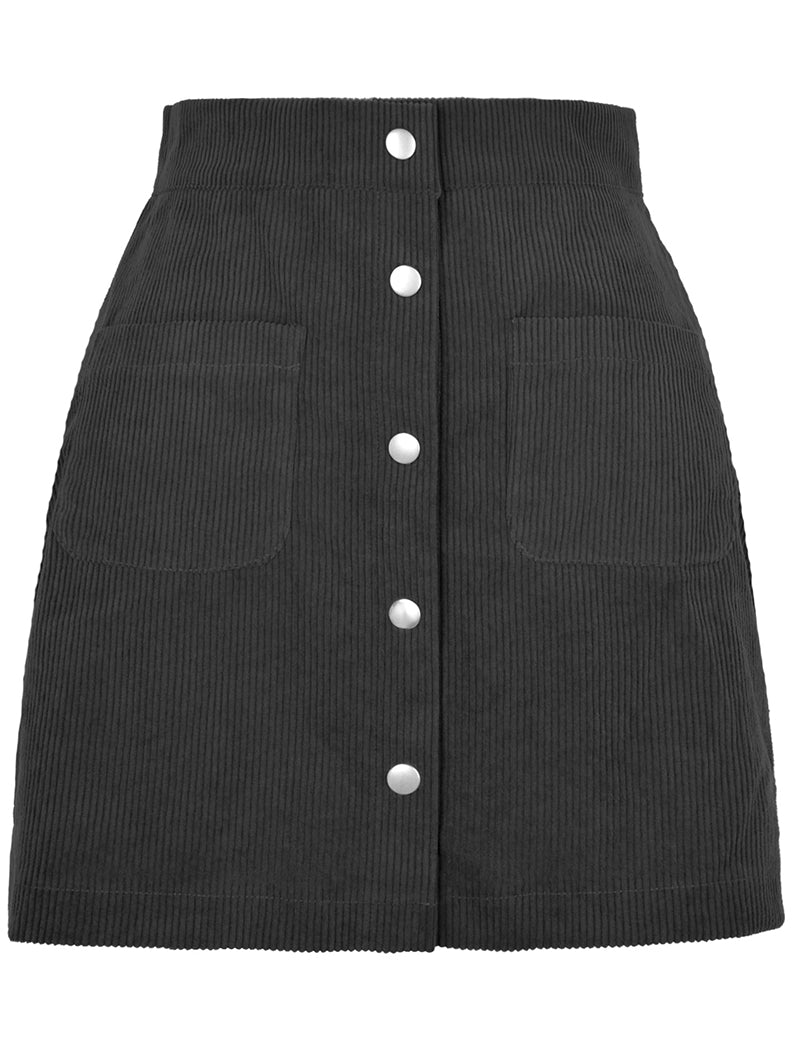 Button-Up Corduroy Mini Skirt