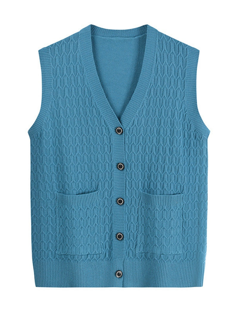 Button-Up Knit Vest with Front Pockets