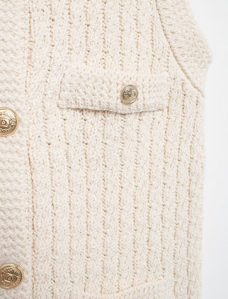 Buttoned Sleeveless Knit Vest