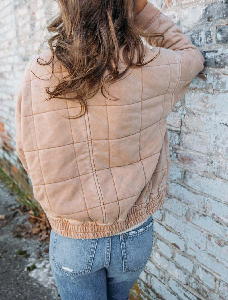 Quilted Zip-Up Jacket with Stand Collar