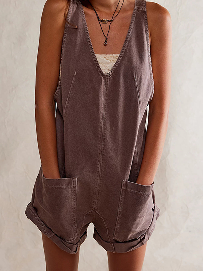 V-Neck Sleeveless Romper Shorts