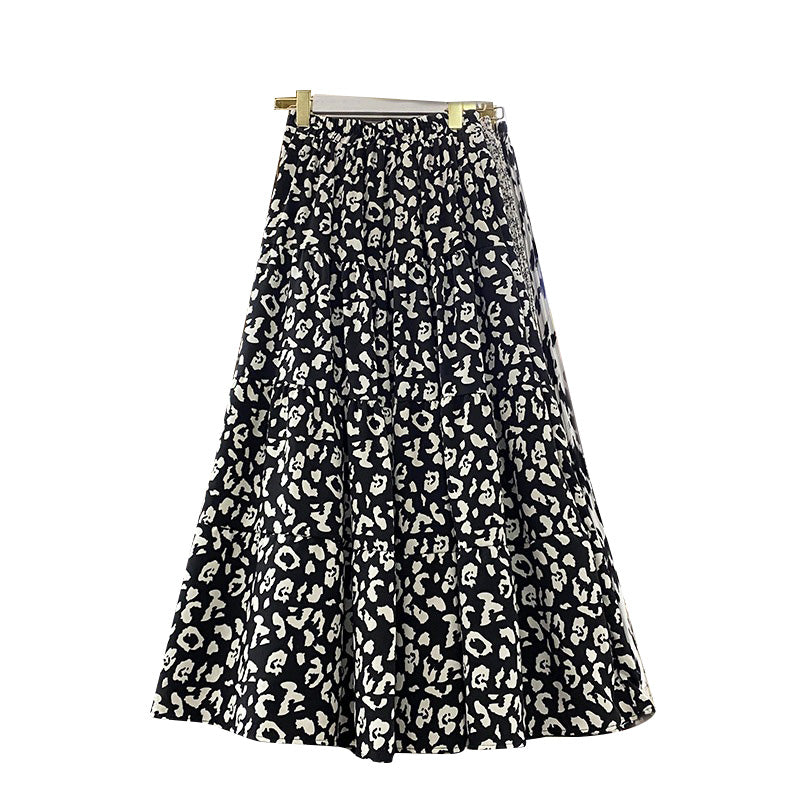 Tiered Leopard Print Midi Skirt