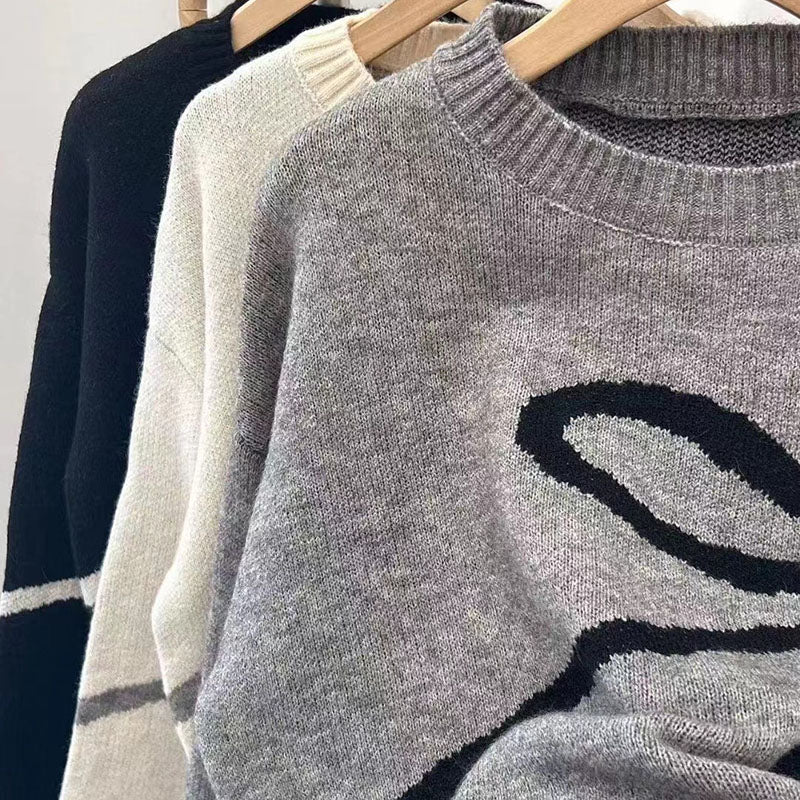 Bow Knit Crewneck Pullover Sweater